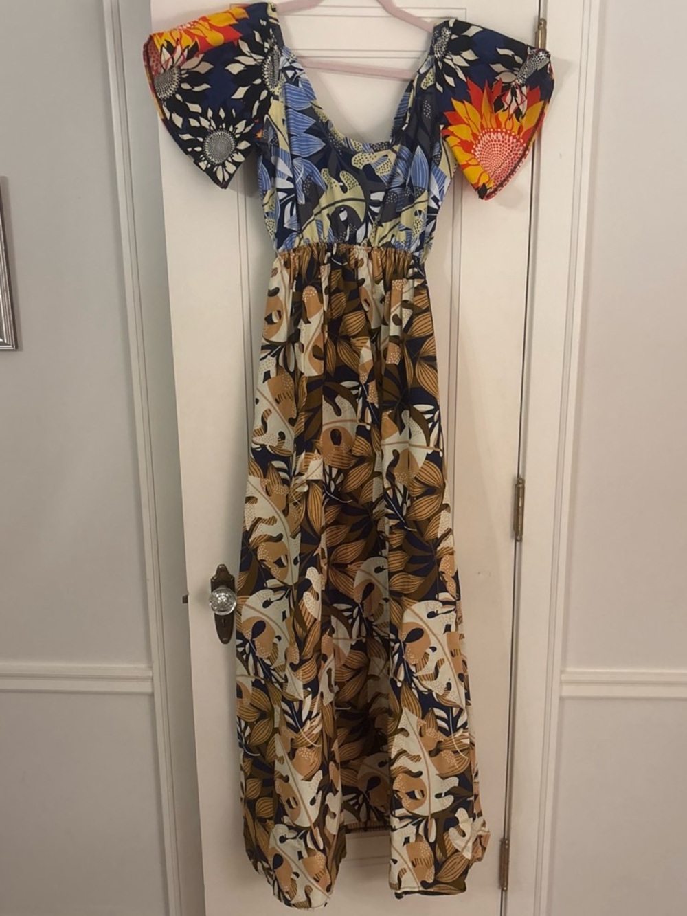 Floral Patchwork Maxi Dress in Navy, Yellow & Cream